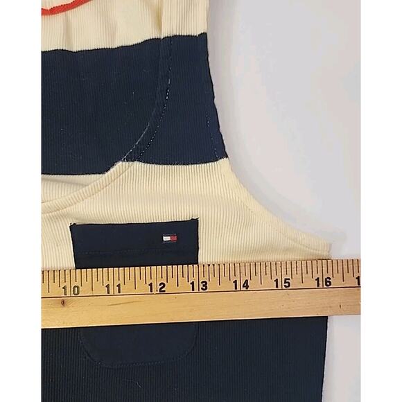 Tommy Hilfiger Tank Dress M Blue Cream Logo Stripe Nautical Maxi Stretch Knit - Picture 6 of 9